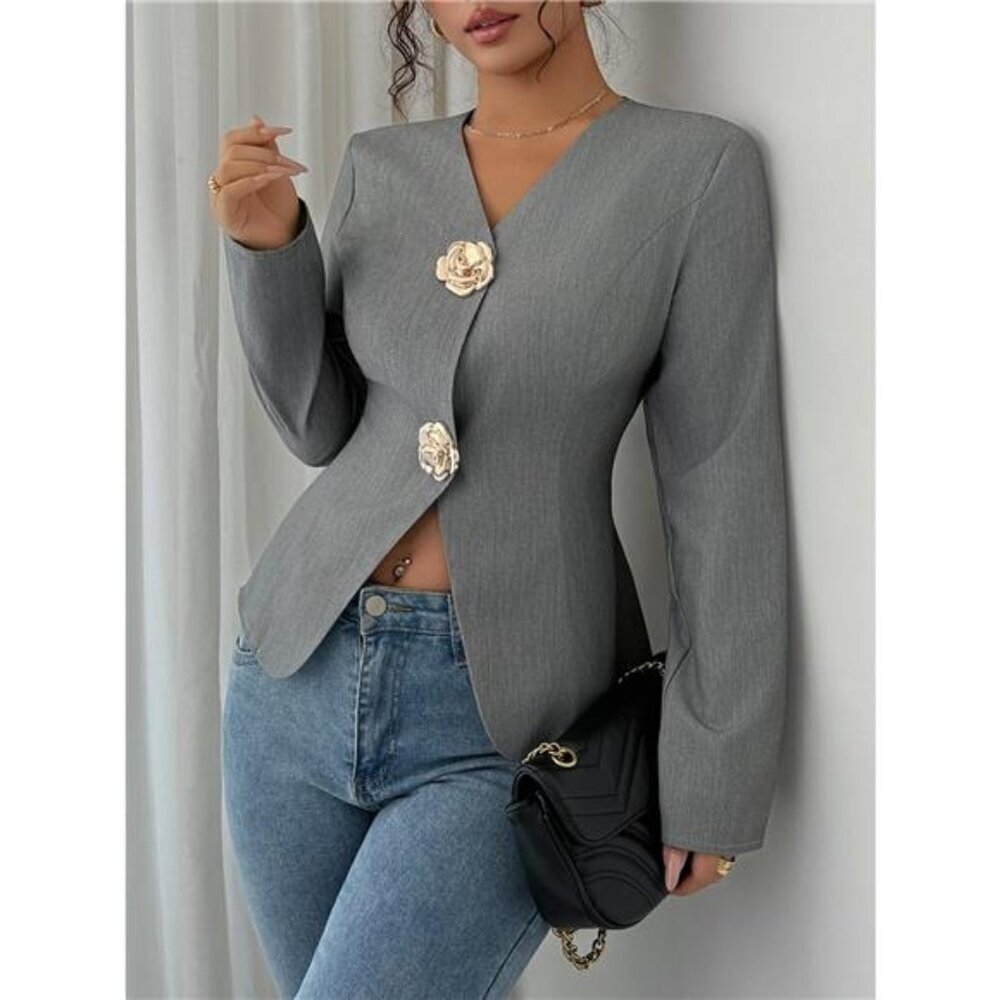 Flower Button Long Sleeve Blazer